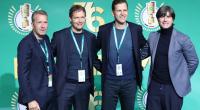 Torwarttrainer Andreas Köpke, Assistenztrainer Marcus Sorg und Teammanager Oliver Bierhoff (v.l.n.r) gehören zum Betreuer-Team der deutschen Fußball-Nationalmannschaft um Bundestrainer Joachim Löw.