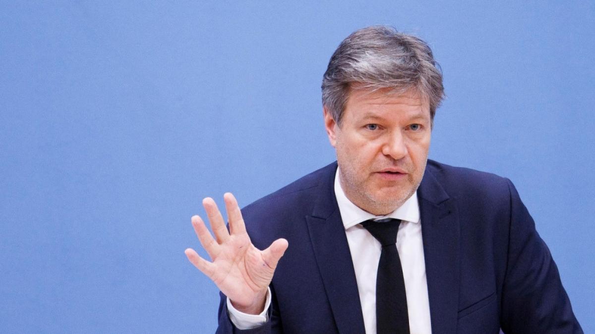 Robert Habeck (B&uuml;ndnis 90/Die Gr&uuml;nen), Bundesminister f&uuml;r Wirtschaft und Klimaschutz, spricht bei der Pressekonferenz zur Vorstellung des Jahreswirtschaftsberichts 2024. (Foto)