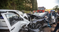 Ein Foto zeigt die Unfallstelle auf der B28 bei Römerstein.