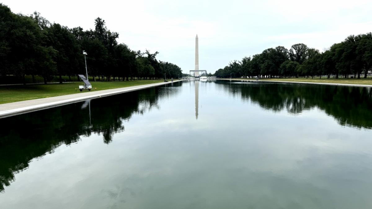Der Reflecting Pool im Herzen von Washington sorgt derzeit wegen seiner gr&uuml;nen Farbe f&uuml;r Diskussionen. (Foto)