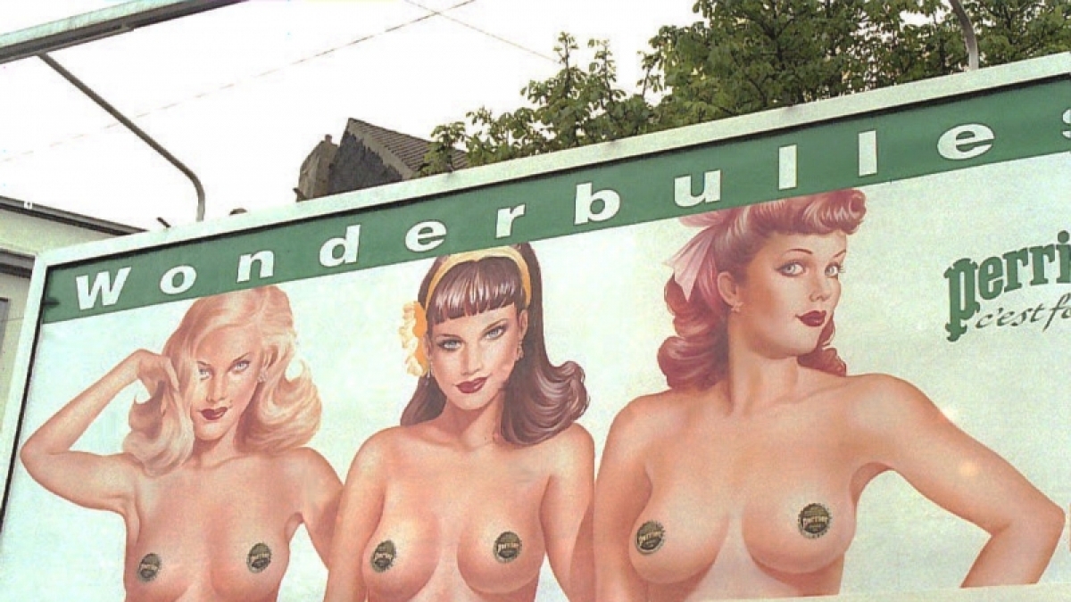 Die Brustwarze, das letzte Tabu? Diese Werbung f&uuml;r Mineralwasser brachte 2004 franz&ouml;sische Frauenrechtlerinnen auf die Palme. (Foto)