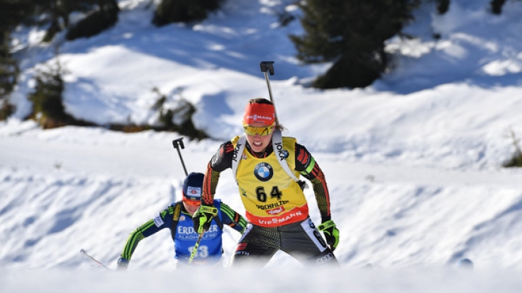 Laura Dahlmeier aus Deutschland bei der Biathlon-Weltmeisterschaft im Sprint über 7,5 km am 10. Februar in Hochfilzen.