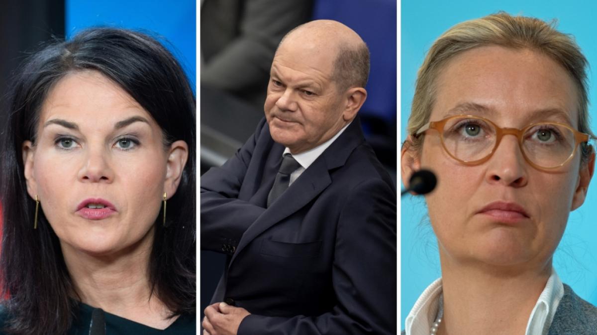 Annalena Baerbock, Olaf Scholz und Alice Weidel. (Foto)