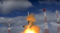 Das vom russischen Verteidigungsministerium zur Verfügung gestellten Bild zeigt den Abschuss einer Interkontinentalrakete des Typs 