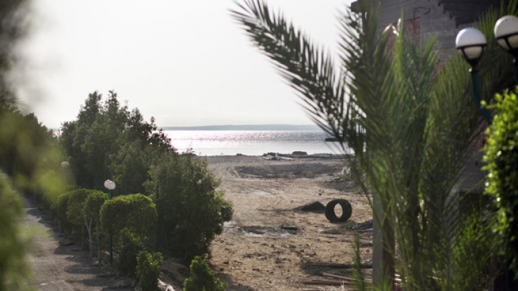 Blick auf den Strand, in Hurghada, Ägypten, an dem ein Attentäter mehrere Urlauber mit dem Messer attackierte.