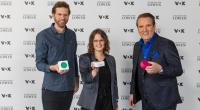Die DHDL-Gründer Dennis Krey und Carina Frings mit Investor Ralf Dümmel.