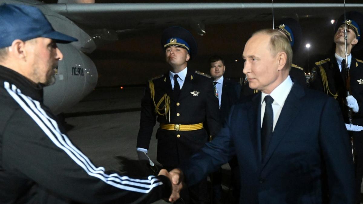Wladimir Putin begr&uuml;&szlig;t den vom Westen freigelassenen russischen Gefangenen Wadim Krassikow. (Foto)
