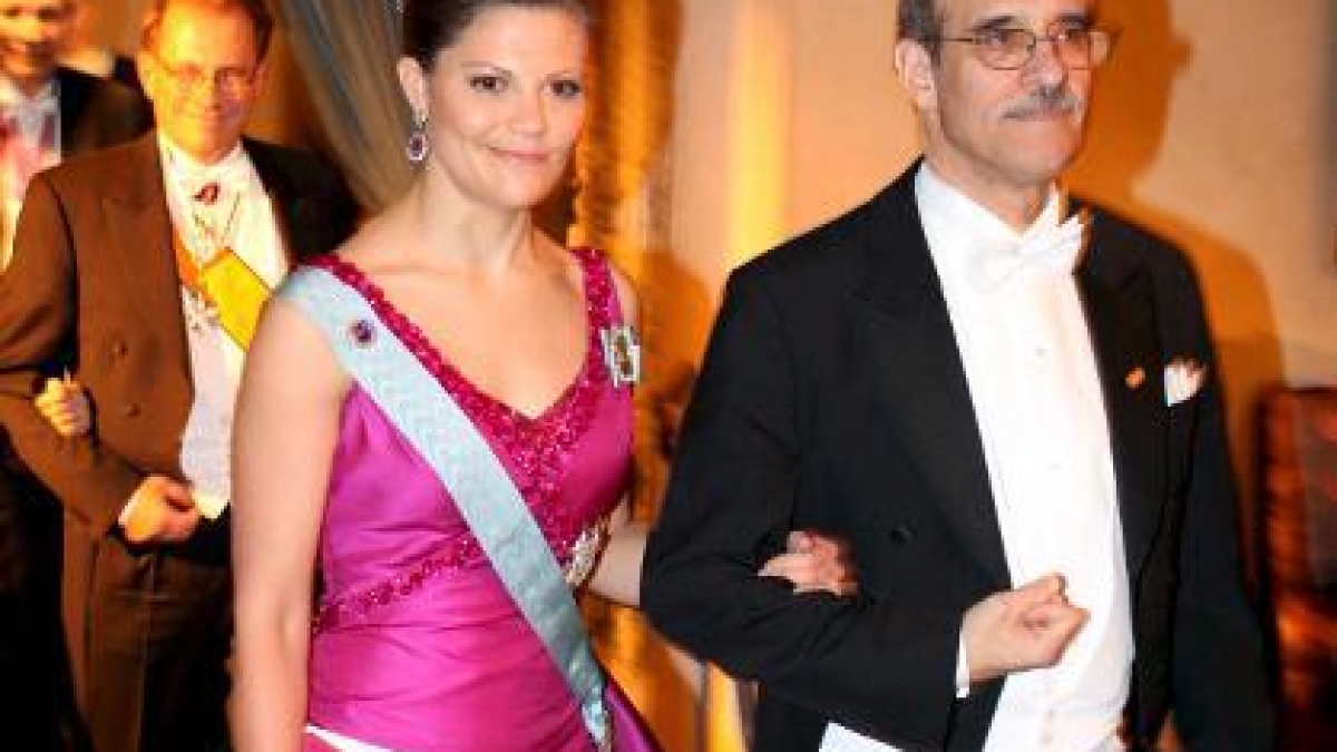 Zur Nobelpreisverleihung 2008 erschien Kronprinzessin Victoria von Schweden in einer atemberaubenden pinkfarbenen Robe, die der Designer Pär Engsheden entworfen hat. (Foto)