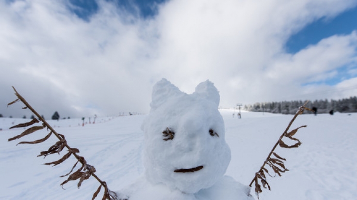 Ein Schneemann auf dem Feldberg im Schwarzwald.