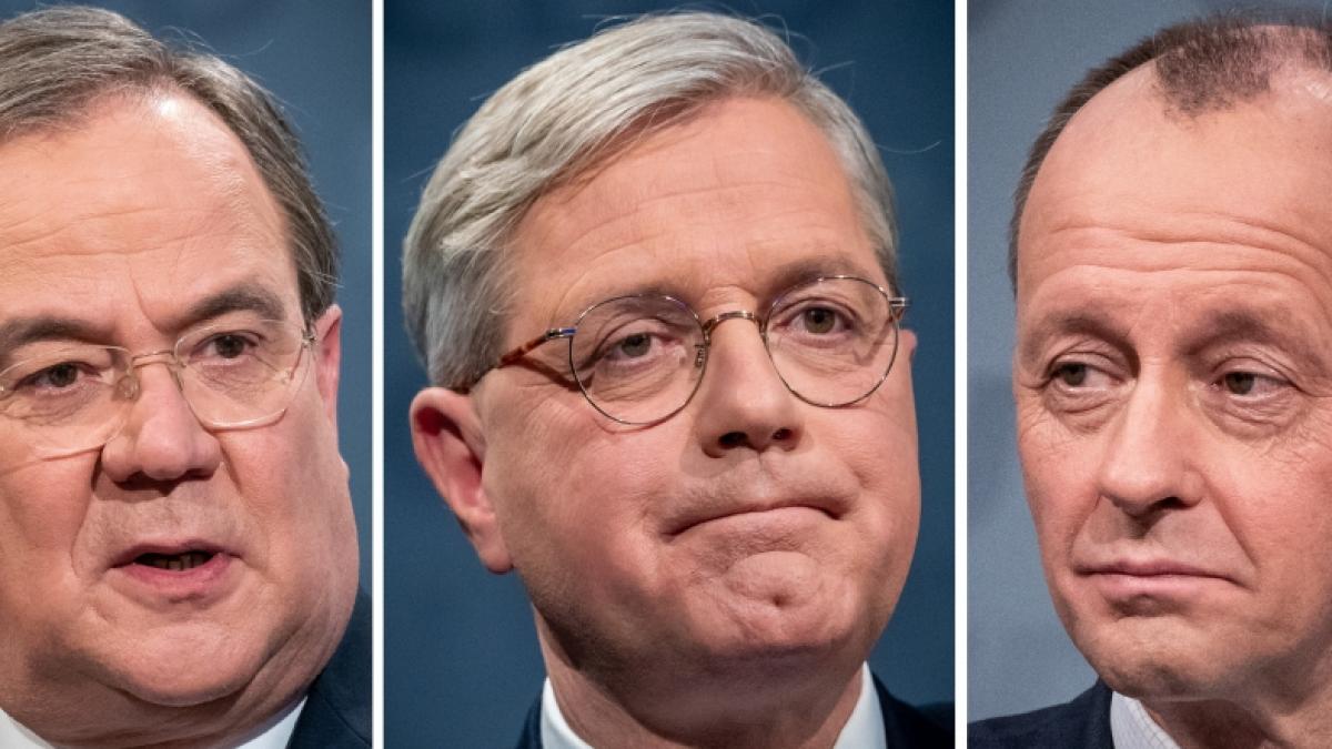 Die drei Kandidaten f&uuml;r den CDU-Parteivorsitz (v.l.n.r): Armin Laschet, Norbert R&ouml;ttgen und Friedrich Merz. (Foto)