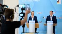 Due AfD-Fraktionsvorsitzenden Alice Weidel und Tino Chrupalla dürfen sich erneut über starke Umfragewerte für ihre Partei freuen.