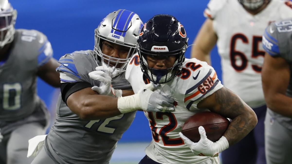 David Montgomery von den Chicago Bears setzt sich durch beim Spiel gegen die Detroit Lions am 13. Spieltag, am 28.11.2019. (Symbolbild) (Foto)