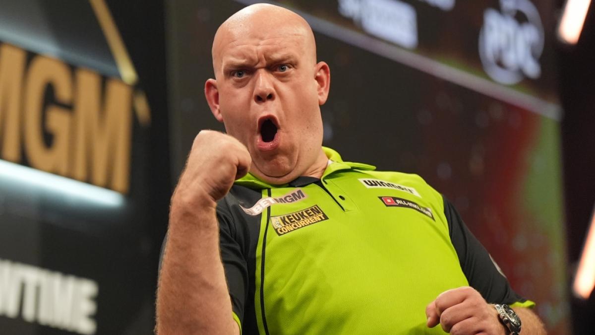 Michael van Gerwen ist bekannt daf&uuml;r, seine Darts-Triumphe mit gro&szlig;en Gesten zu zelebrieren - und der Erfolg gibt dem Niederl&auml;nder recht. (Foto)