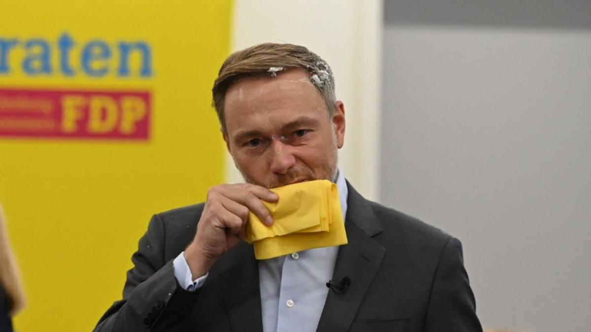 Christian Lindner wurde bei einem Wahlkampfauftritt mit einer Schaumtorte angegriffen. (Foto)
